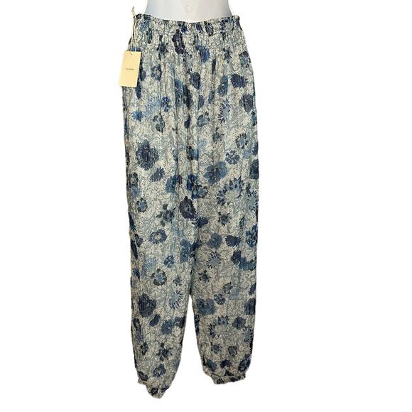 Tularosa Blue Floral Harem Pants SMALL Metallic Baggy Joggers Revolve $218 NEW - Picture 7 of 8